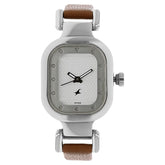 Fastrack, Women's  Watch Analog, Silver Dial Brown Leather Strap, 6145sl01